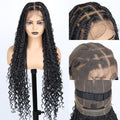 Sangtok 36 inch Knotless Boho Box Braid Wigs 360 Single Full Lace Braided Curly Wigs for Black Women Synthetic Black Braided Lace Wig