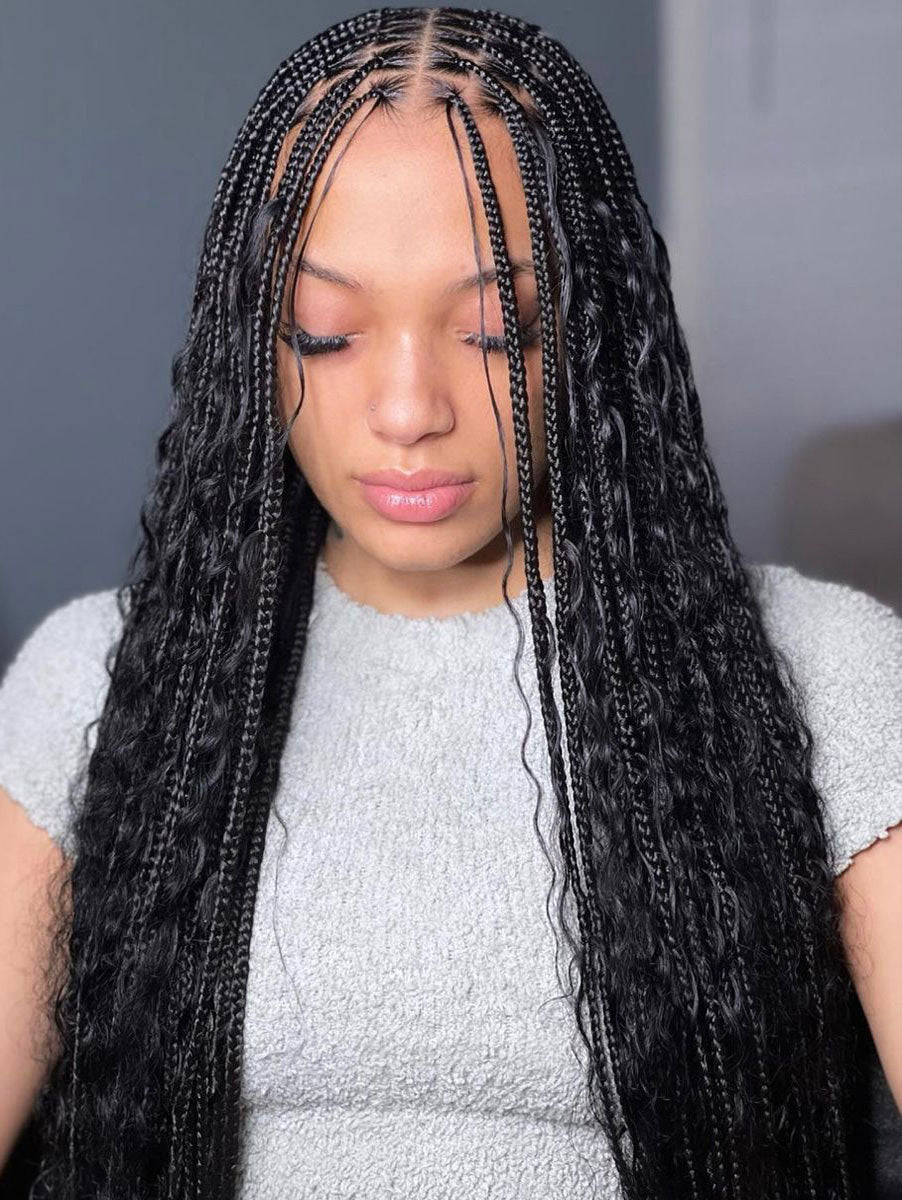 36" Goddess Boho Box Braids Full Double Lace Knotless Square Braided Lace Wig