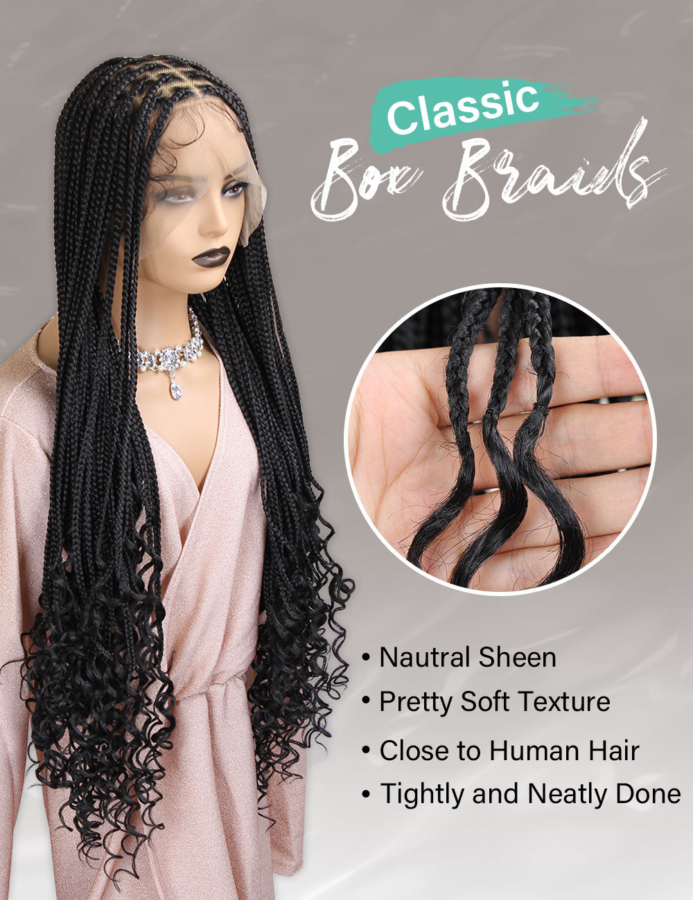 30" French Curl with Box Braid Wigs 13×7 HD Single Half 360 Full Lace Embroidery Goddess Braided Wigs