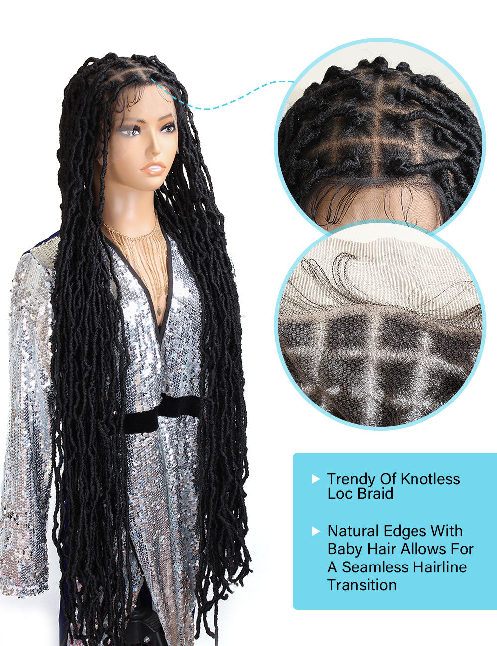 Sangtok 40 inch Extra Long Nu Faux Locs Knotless Braid Wig Embroidery 360 Full Lace Front Glueless Wig