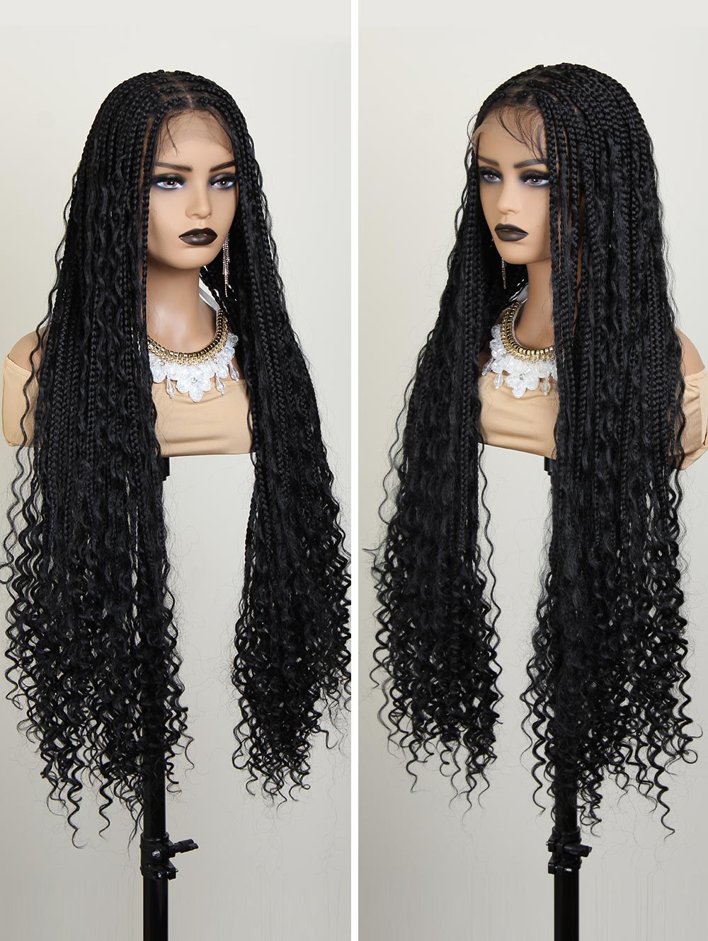 36" Goddess Boho Box Braids Full Double Lace Knotless Square Braided Lace Wig