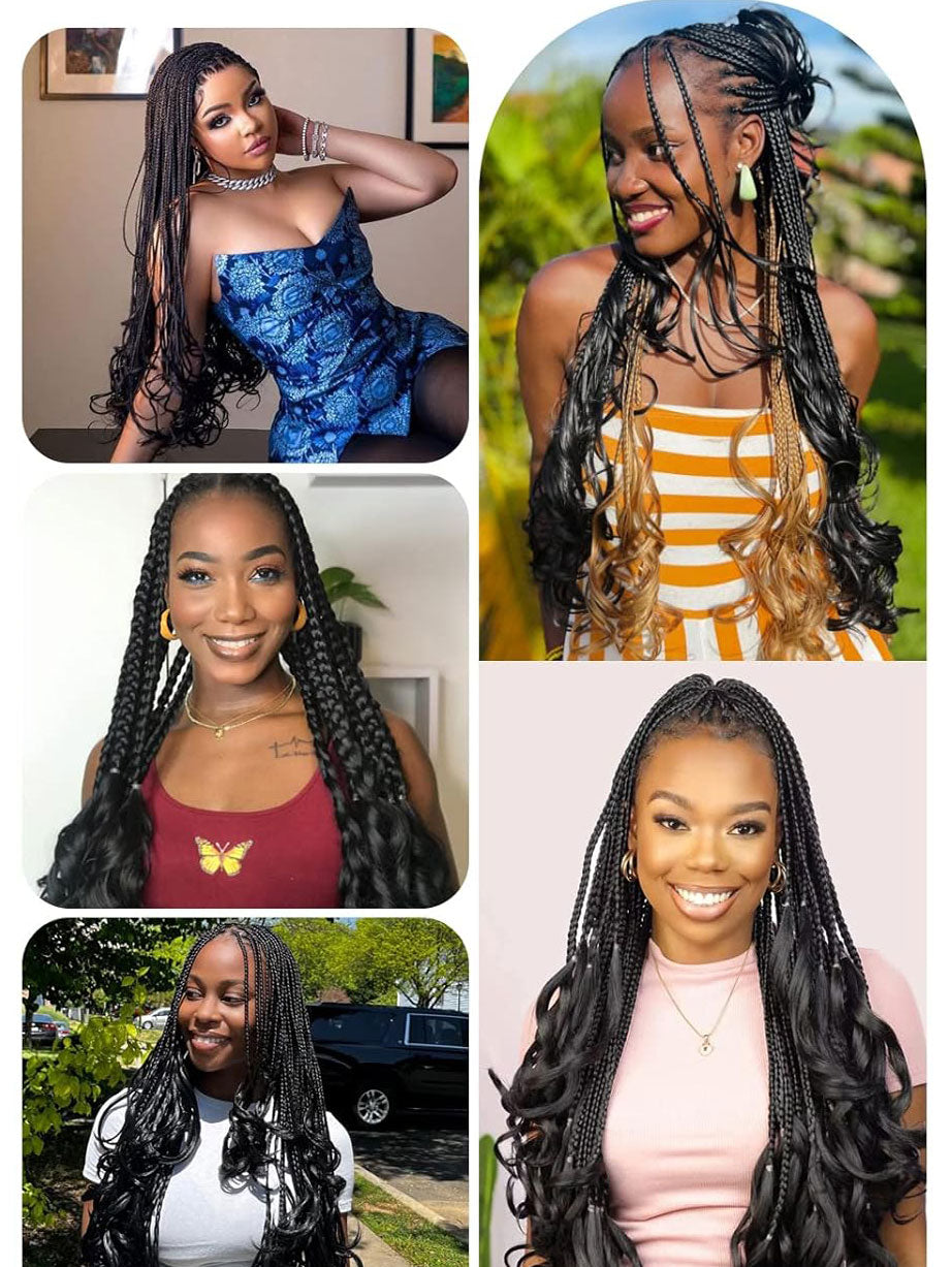 30" French Curl with Box Braid Wigs 13×7 HD Single Half 360 Full Lace Embroidery Goddess Braided Wigs