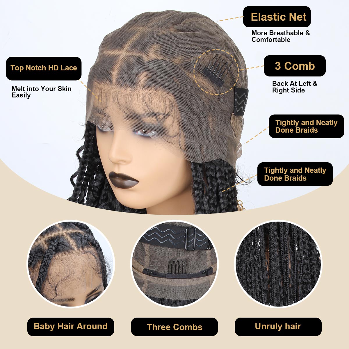 Sangtok New 360 Lace Braided Wigs for Black Women