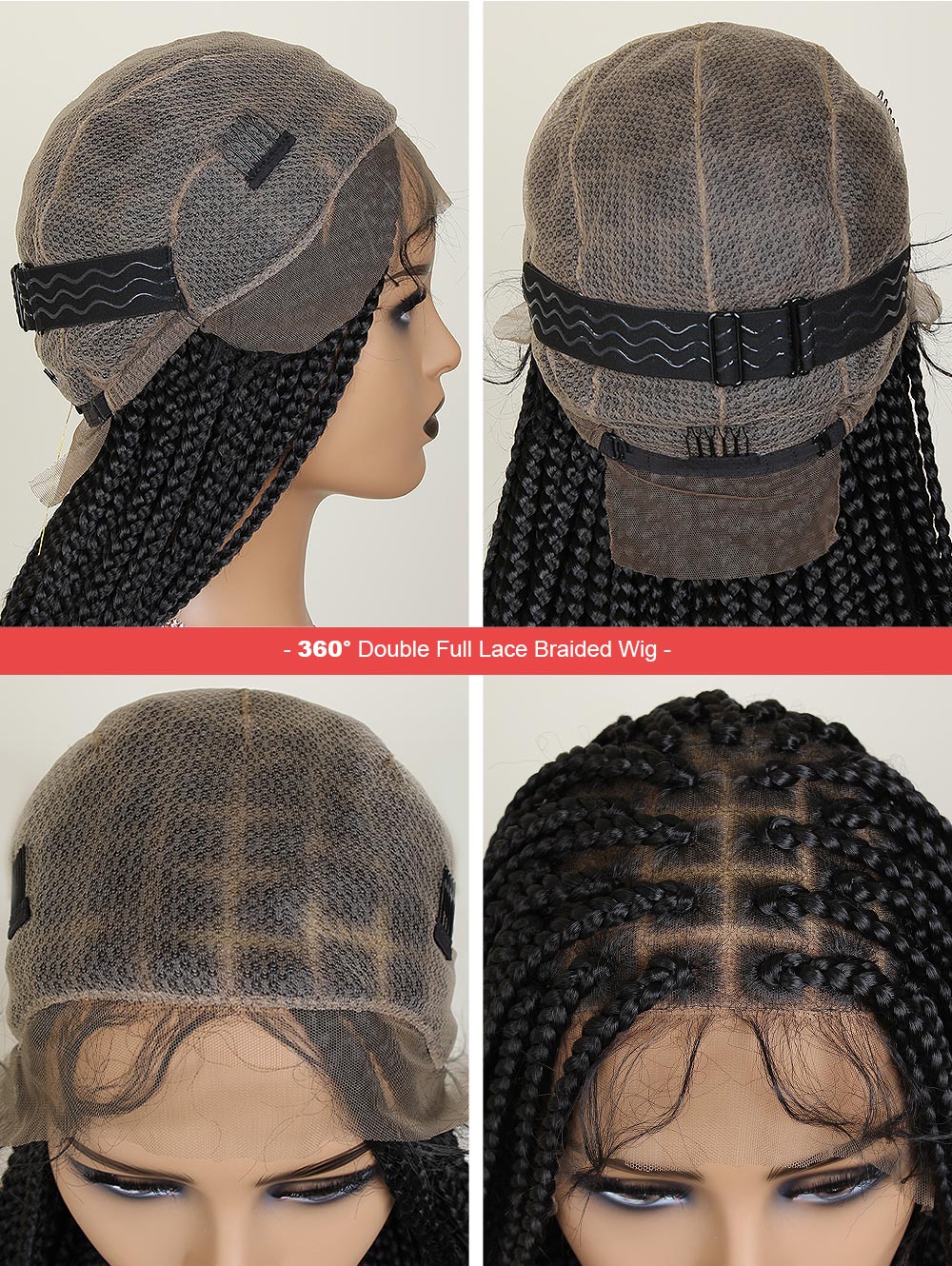 36 inch Braided HD Full Lace Wig Square Knotless Box Braid Wig 100% Handmade