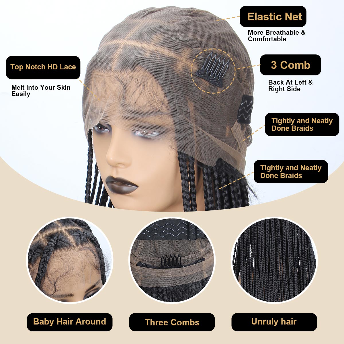 Sangtok 12inch Knotless Box Braid Wigs 360 Single Full Lace Braided Wigs for Black Women Synthetic Black Braided Lace Wig