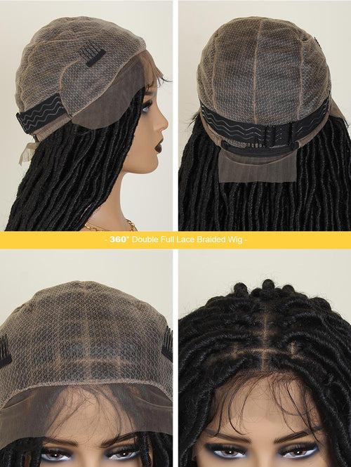 26" Full Double Lace Knotless Square Faux Locs Braided Wig–Dreadlock Handmade Synthetic Wig