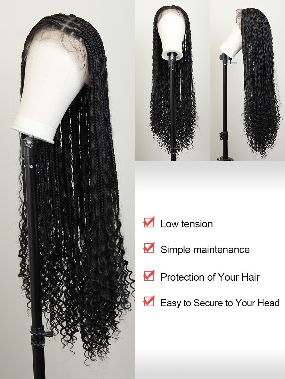 36" Goddess Boho Box Braids Full Double Lace Knotless Square Braided Lace Wig