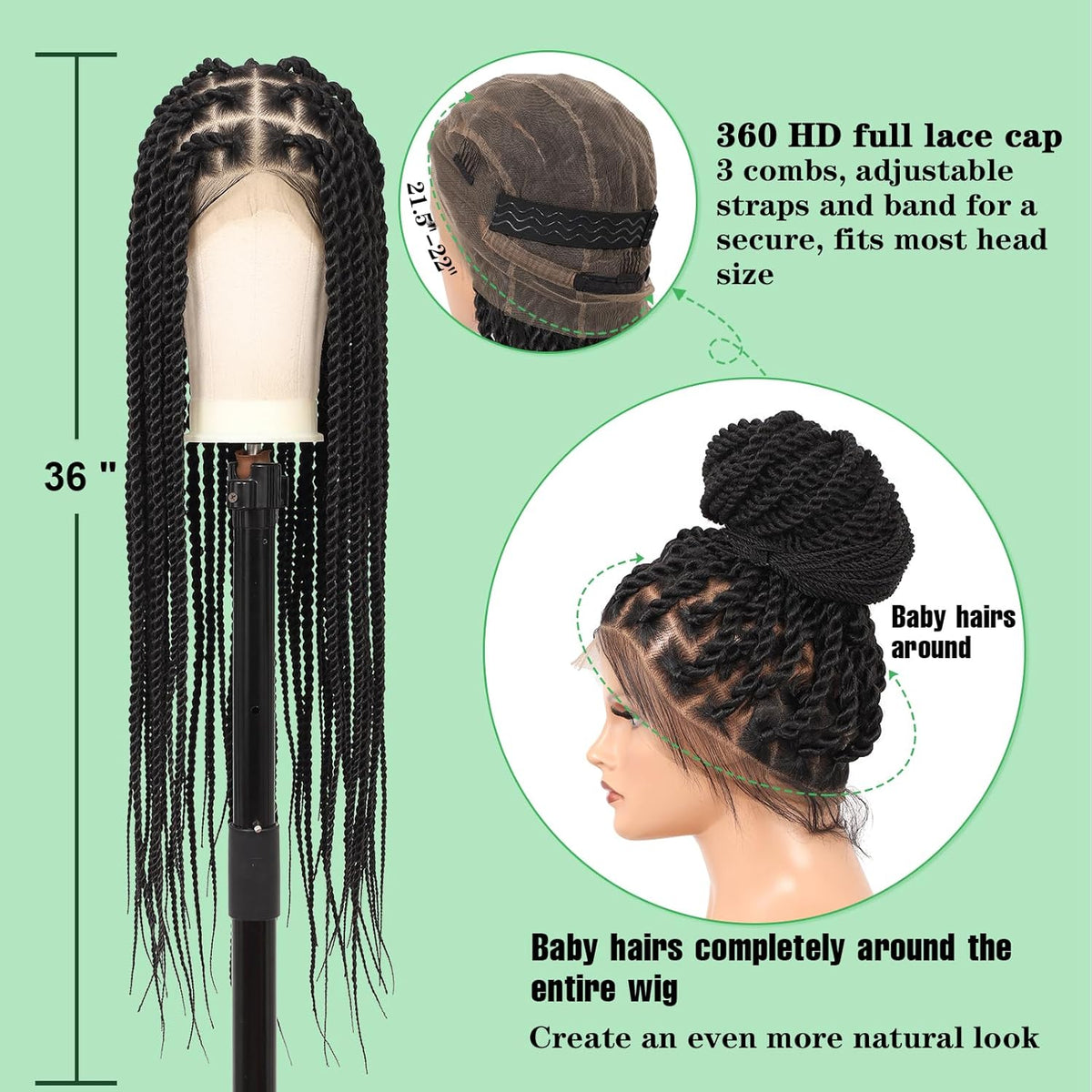 Senegal Twist Wigs 360° HD Full Single-layer Lace Two Braid Wigs