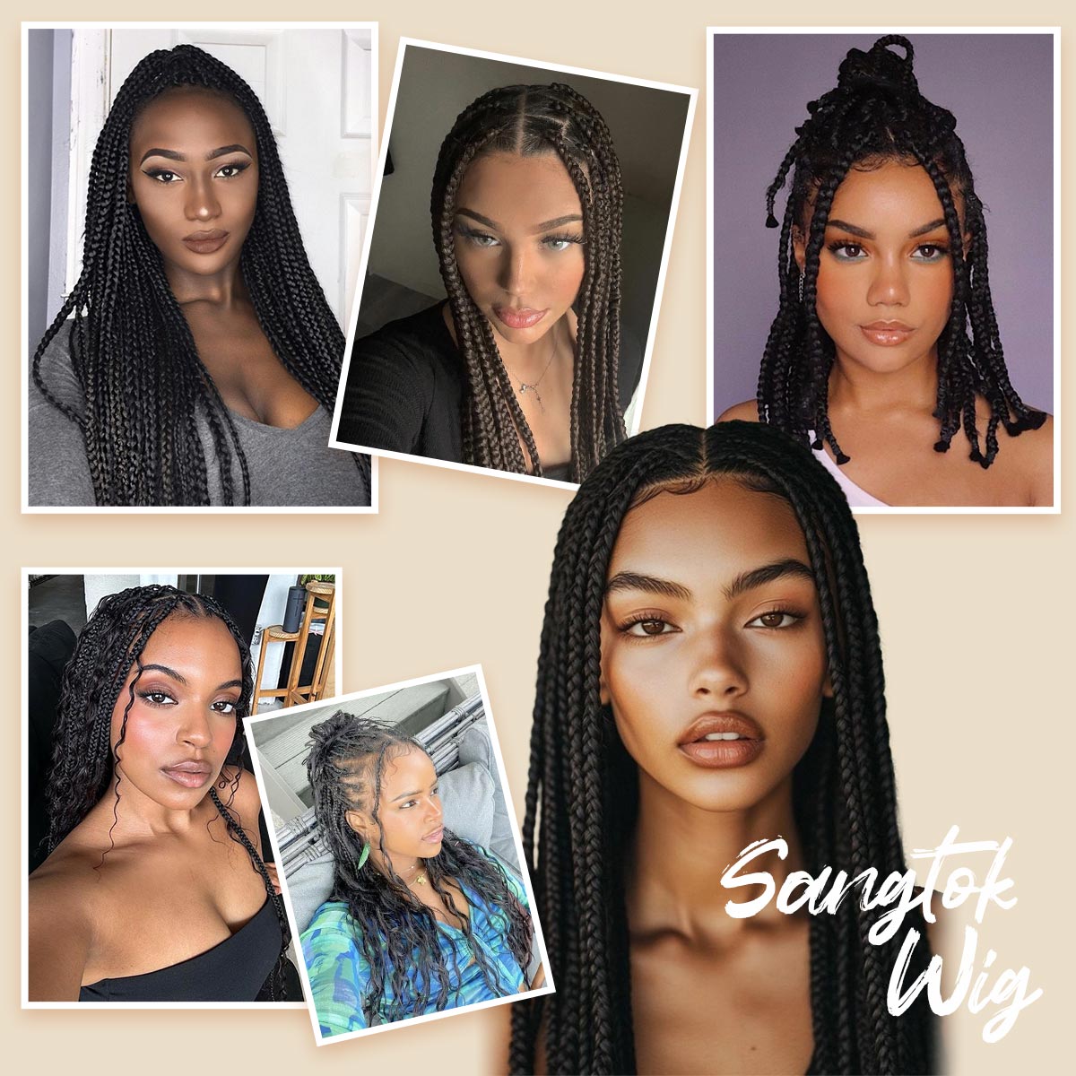 Sangtok 36 inch Knotless Box Braid Wigs 360 Single Full Lace Braided Wigs for Black Women Synthetic Black Braided Lace Wig