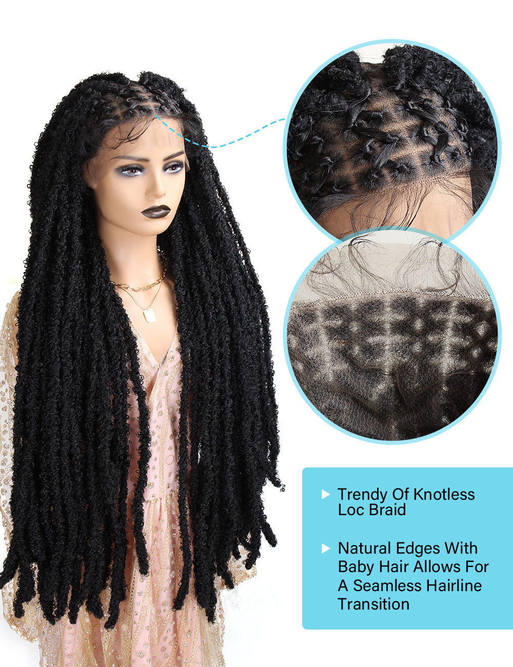 32" 3D Butterfly Locs Wig Knotless Full Double Lace Wig