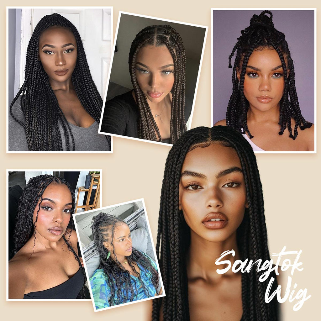 Sangtok New 360 Lace Braided Wigs for Black Women