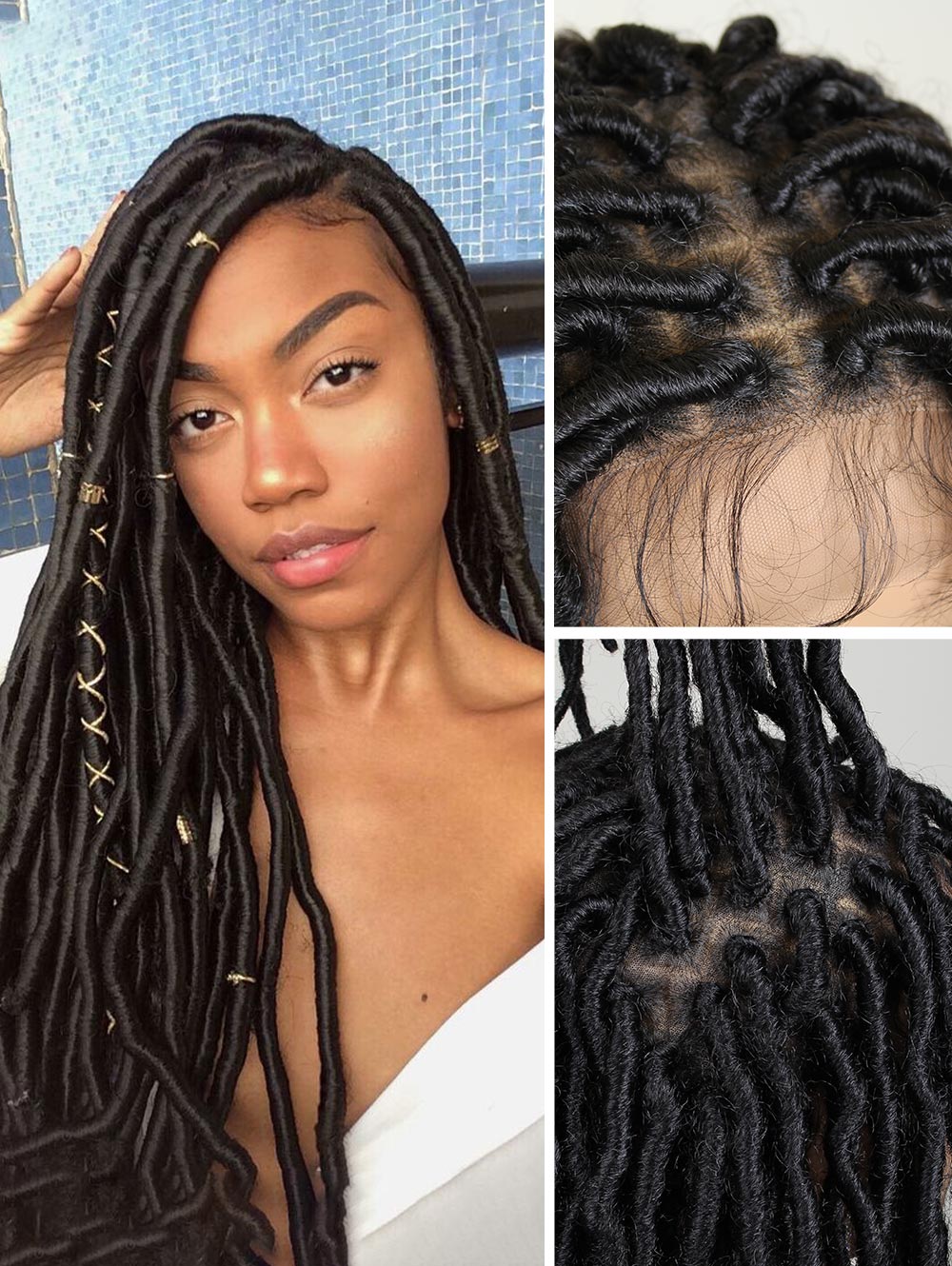26" Full Double Lace Knotless Square Faux Locs Braided Wig–Dreadlock Handmade Synthetic Wig