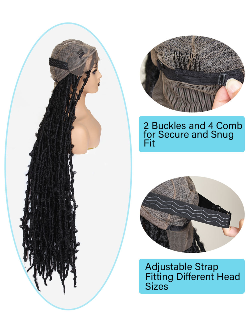 Sangtok Extra Long 45" Butterfly Locs Wig Knotless Embroidery Full Double Lace Big Triangle Part Butterfly Loc Braided Wigs