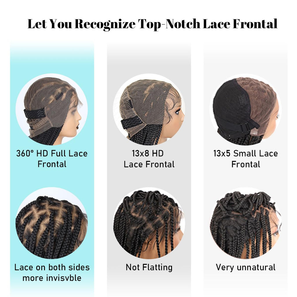 Sangtok 12 inch Knotless Boho Box Braid Wigs 360 Single Full Lace Braided Curly Wigs for Black Women Synthetic Black Braided Lace Wig