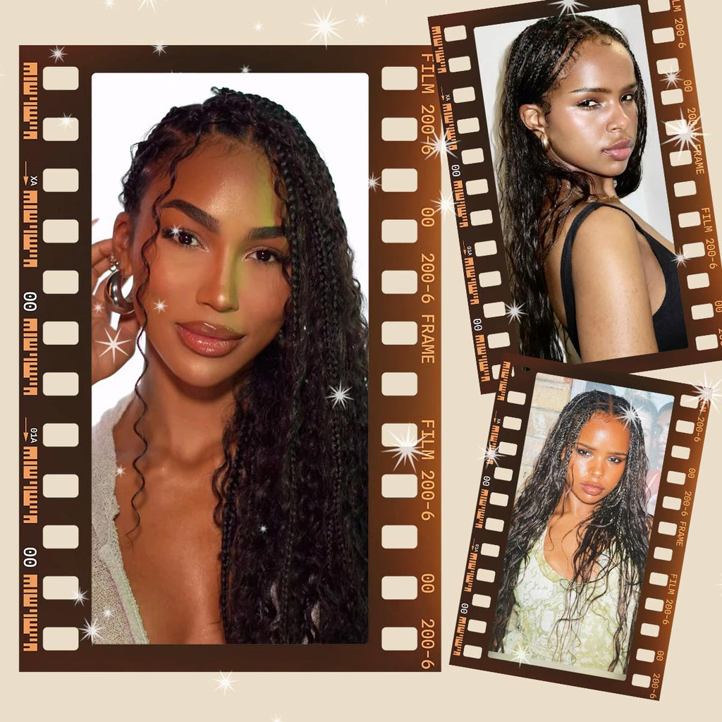 Sangtok 36 inch Knotless Boho Box Braid Wigs 360 Single Full Lace Braided Curly Wigs for Black Women Synthetic Black Braided Lace Wig